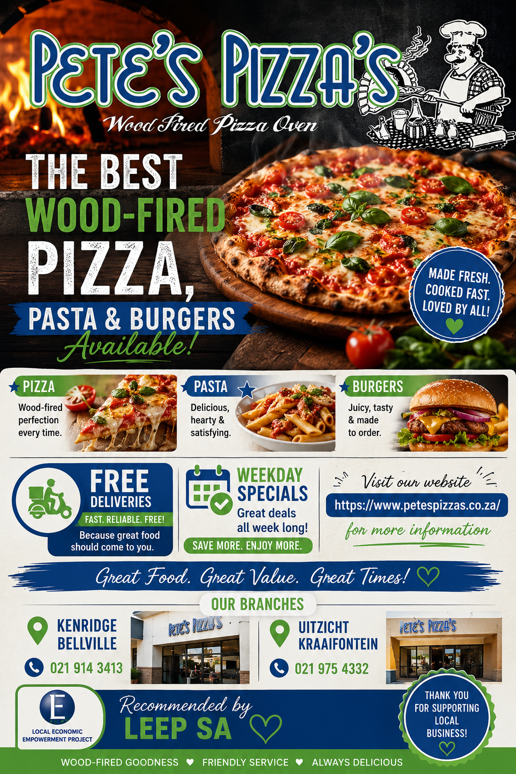 Woodfried Pizza, burgers and Pasta - Kenrige and Uitzicht Cape Town